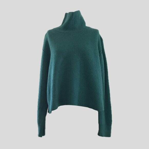 Aritzia Teal Green Chunky Knit Merino Wool Long Sleeve Pullover Sweater - M - Picture 1 of 9